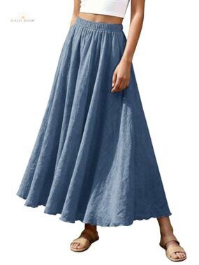 Boho Maxi Skirt Double Layer Elastic Waist Flowy A-Line Long Beach Skirt